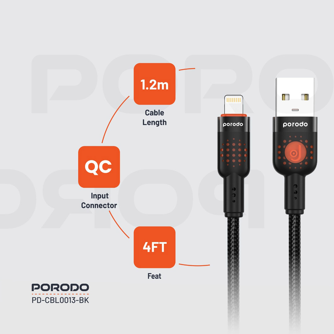 Porodo Braided Cable USB-A to Lightning 3 Porodo Braided Cable USB-A to Lightning - Image 3