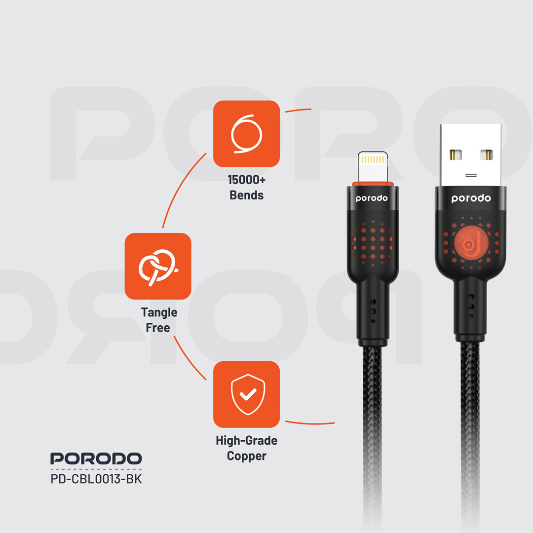Porodo Braided Cable USB-A to Lightning 5 Porodo Braided Cable USB-A to Lightning - Image 5