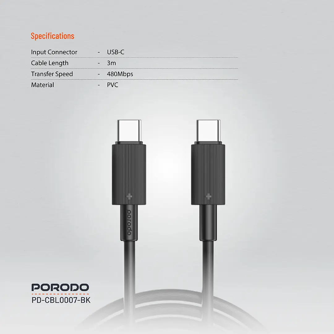Porodo USB-C to USB-C Durable Charging Cable 2 Porodo USB-C to USB-C Durable Charging Cable - Image 2