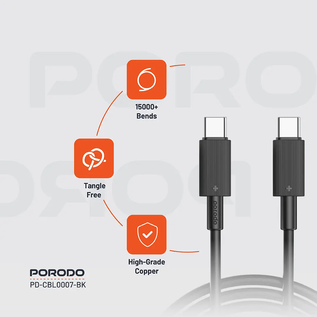 Porodo USB-C to USB-C Durable Charging Cable 3 Porodo USB-C to USB-C Durable Charging Cable - Image 3