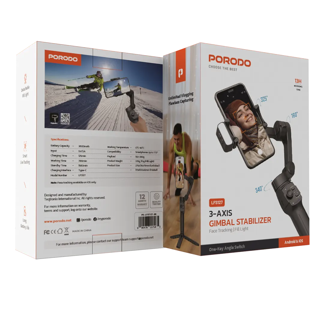 Porodo 3-Axis Gimbal Stabilizer Magnetic Fill Light 2 Porodo 3-Axis Gimbal Stabilizer Magnetic Fill Light - Image 2