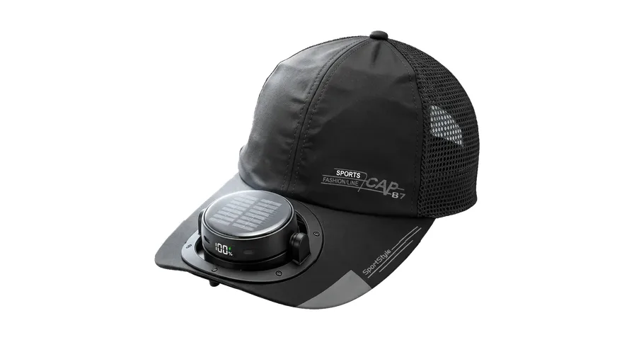 Green Lion Solar Cooler Cap with Rechargeable Bladeless Fan - Black 1 Green Lion Solar Cooler Cap with Rechargeable Bladeless Fan - Black