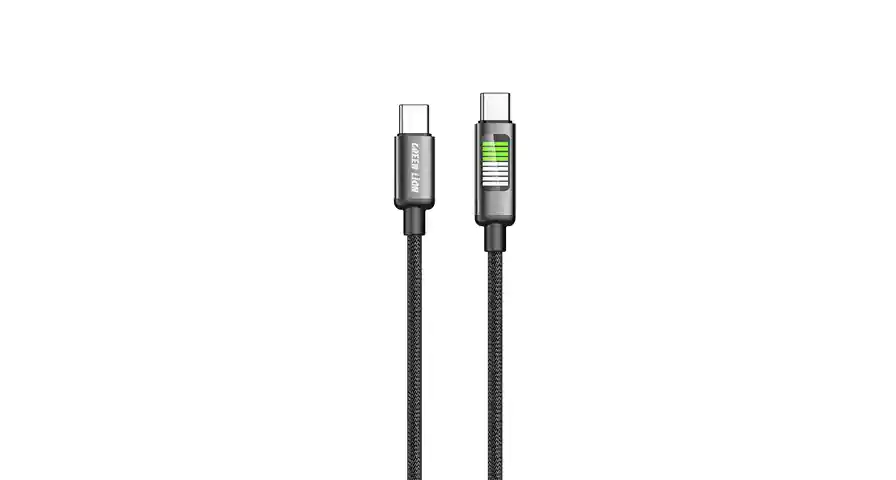 Green Lion LED Braided USB-C to USB-C Cable - Black 1 Green Lion LED Braided USB-C to USB-C Cable - Black