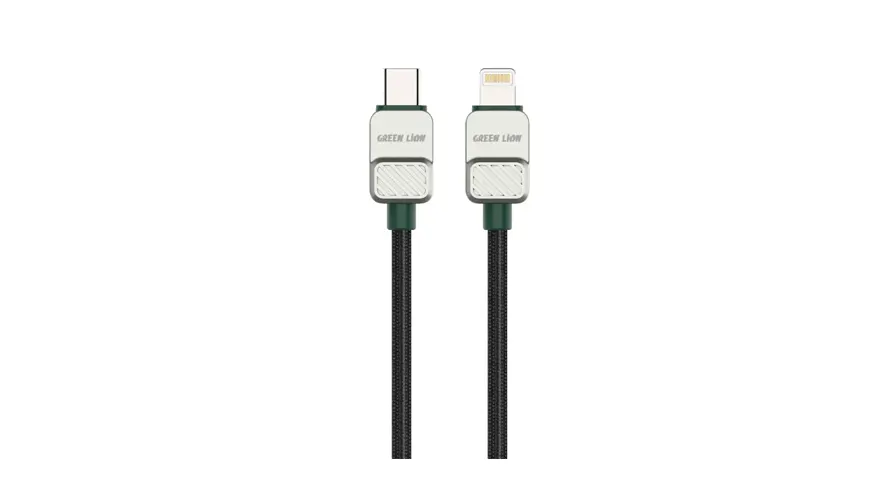 Green Lion USB-C to Lightning Electroplated Braided Cable - Black + Dark Green 1 Green Lion USB-C to Lightning Electroplated Braided Cable - Black + Dark Green