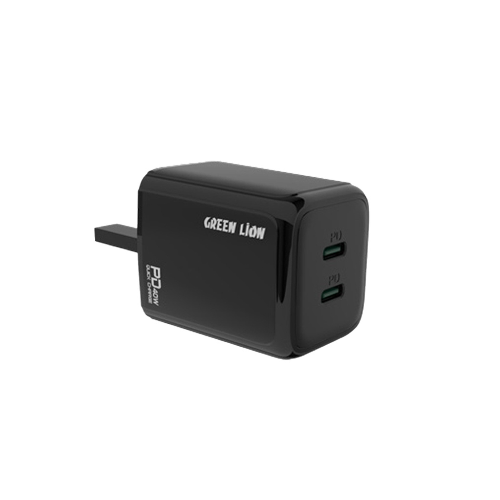 Green Lion 40W Dual PD Wall Charger With USB-C To USB-C Cable - Black 1 Green Lion 40W Dual PD Wall Charger With USB-C To USB-C Cable - Black