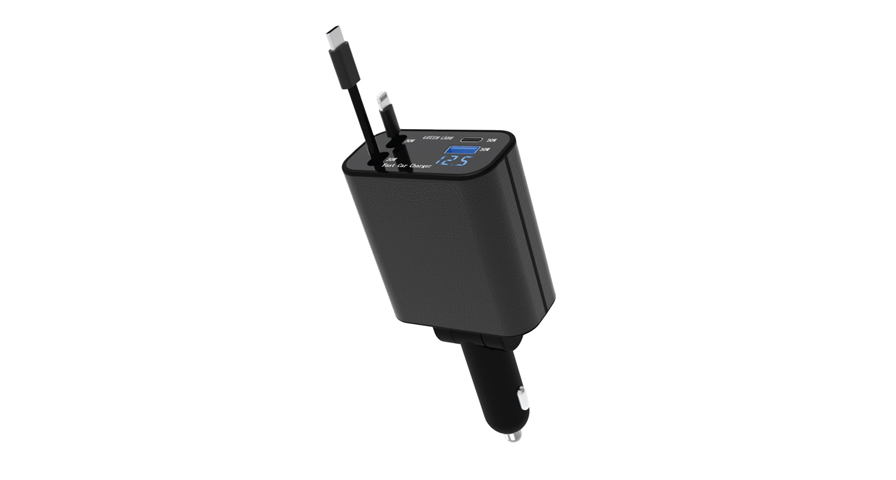 Green Lion Retractable 120W Car Charger - Black 1 Green Lion Retractable 120W Car Charger - Black