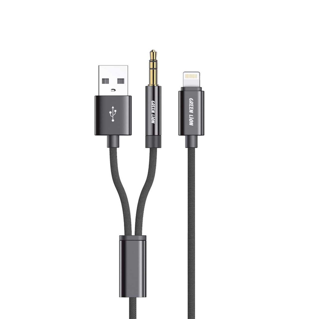 Green Lion 2 In 1 AUX Braided Cable (1.2m) 1 Green Lion 2 In 1 AUX Braided Cable (1.2m)