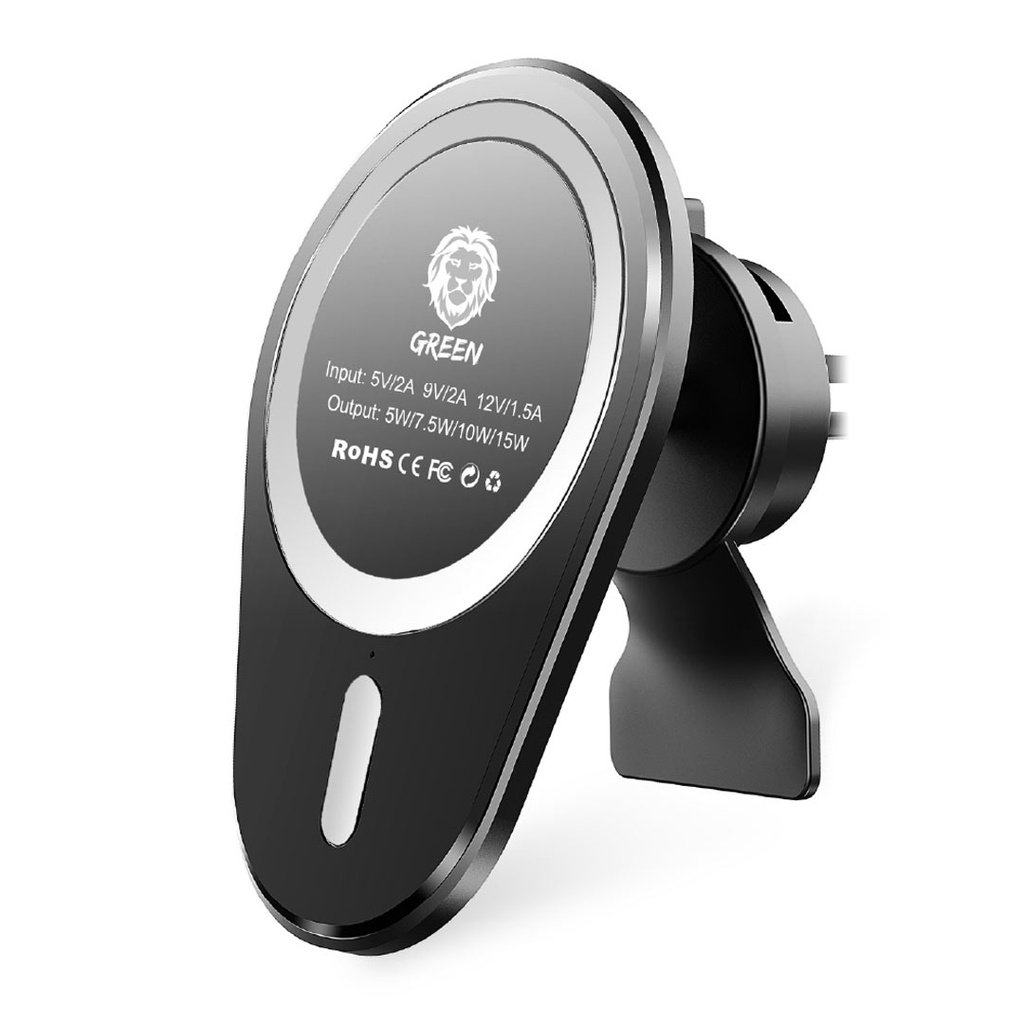 Green Lion Wireless Magnetic Car Charger / Mount 15W ( Air Vent + Stick-on-Holder ) - Black 1 Green Lion Wireless Magnetic Car Charger / Mount 15W ( Air Vent + Stick-on-Holder ) - Black