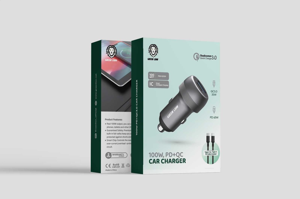 Green Lion PD + QC Car Charger With Type-C To TypeC Cable (1m) 1 Green Lion PD + QC Car Charger With Type-C To TypeC Cable (1m)