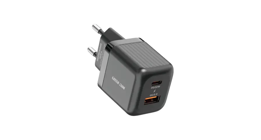 Green Lion Ultra Compact GaN Wall Charger EU Pin A+C 20W (with C to C / C to L Cable) - Black 1 Green Lion Ultra Compact GaN Wall Charger EU Pin A+C 20W (with C to C / C to L Cable) - Black